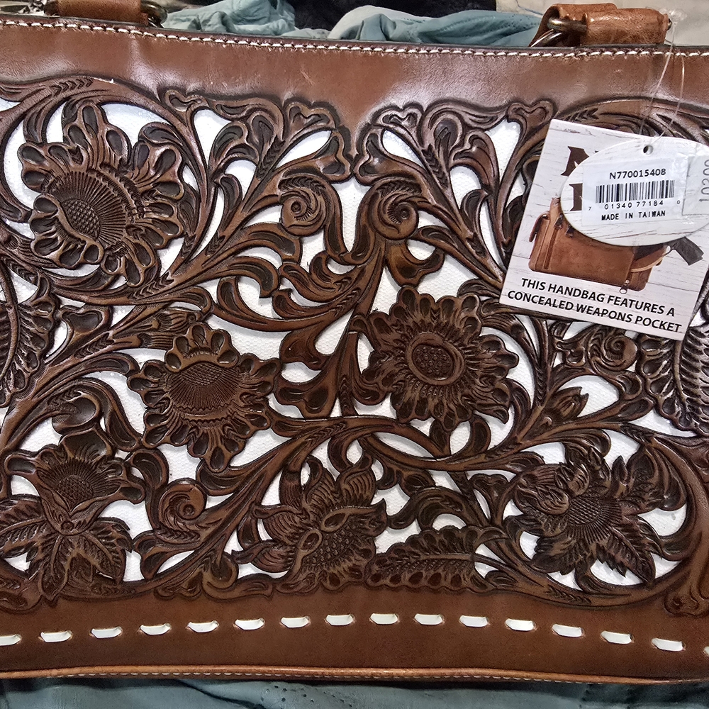 Nocona Brown Floral Cutout Handbag